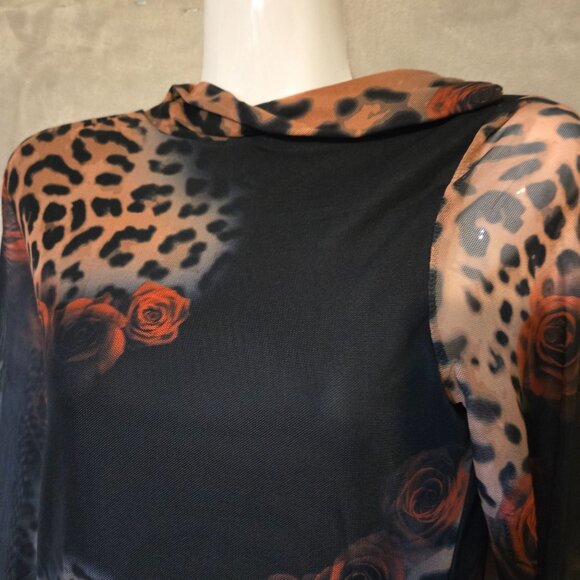 Runaway Women's‎ S Jordi Mini Dress Black Leopard Sheer Sleeves Mob Wife Wild - Picture 9 of 12